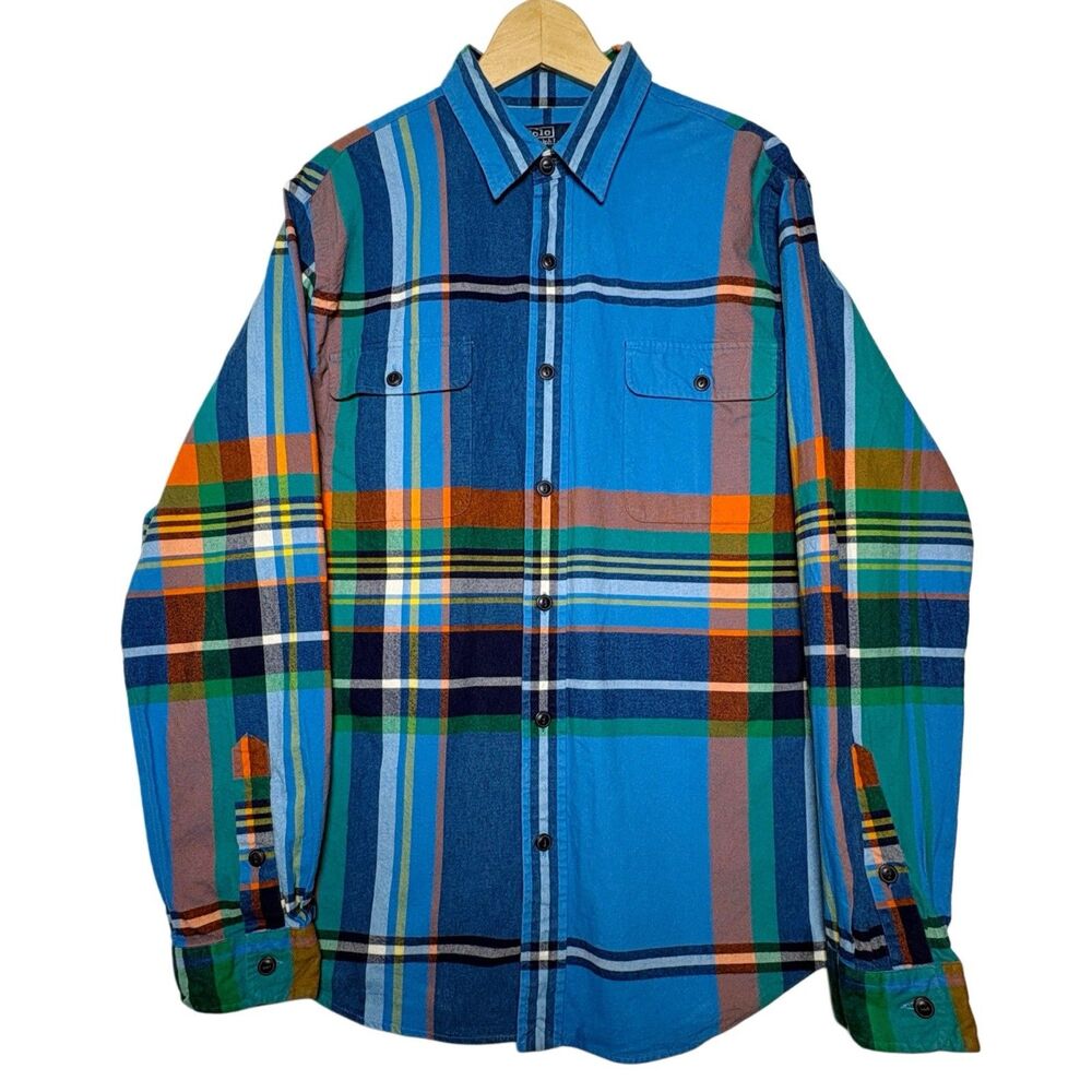 Polo Ralph Lauren Men Classic Fit Men’s Size XL Plaid‎ Chamois Work Shirt Blue